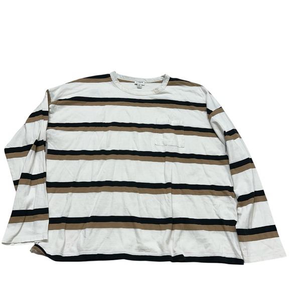 J.CREW Other - J.Crew Men's XL Striped Long Sleeve Pocket T Shirt White Black Tan Crewneck
